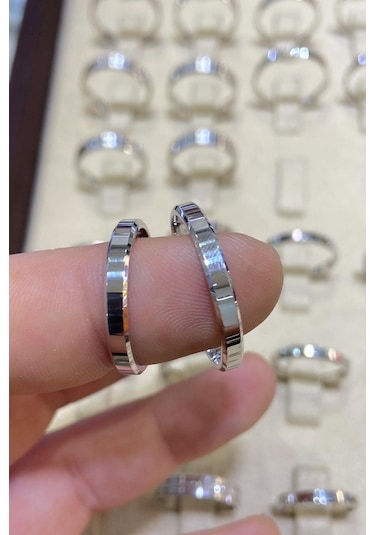 4mm Yanı Kesik Gümüş Klasik Alyans Söz Nişan Yüzüğü Wr89