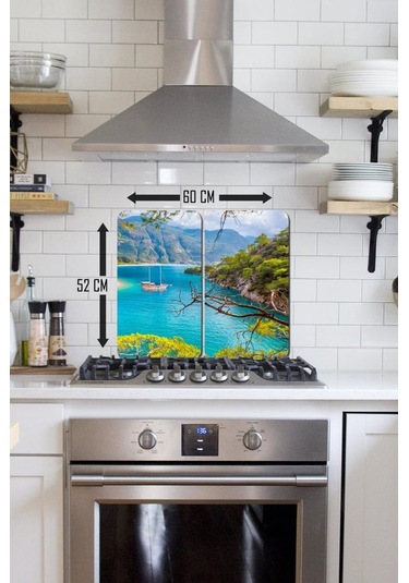 2' li 30x52 cm Fethiye Desenli Cam Ocak Arkası Koruyucusu