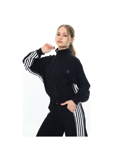 Kız Çocuk %100 Pamuk Oversize Alt&üst Uzun Kol Eşofman Takımı-183-eşt-0023 Siyah