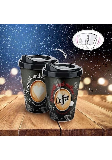 BUFFER® 3D Efektli Kapaklı Kahve Bardağı, Taşınabilir Pratik İçec