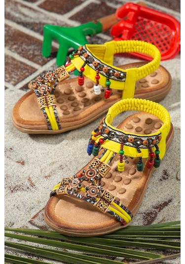 Khayt Alice Anatomik Fashion Taşlı Çocuk Sandalet Sarı