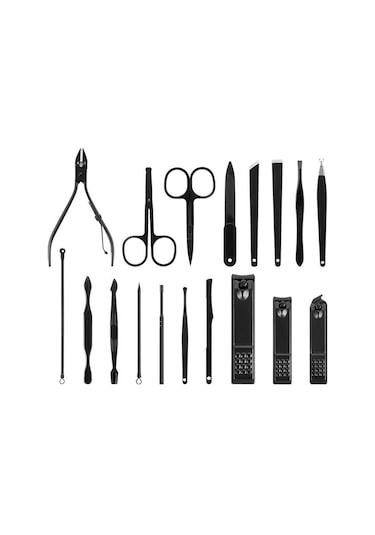 Siyah Paslanmaz Çelik 18in1 Profesyonel Manikür Tırnak Bakım Seti Diğer