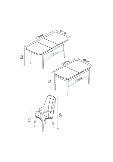 Jusie Beyaz Mermer Desen 80x132 Açılabilir Yemek Odası Takımı 6 Adet Sandalye Kahverengi