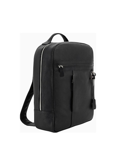 Montroi Premium Grain Leather Siyah Deri Unisex Sırt Çantası
