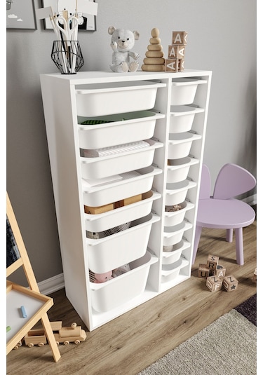 %100 Mdf - Xl Duo 16 Sepetli Oyuncak Dolabı Beyaz