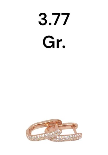 Taşlı Rose Kaplama 925 Ayar Gümüş Halka Küpe Gümüş