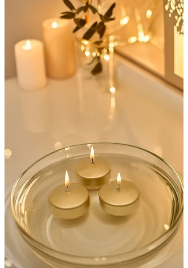 Lüks Yüzen Mum 24'lü Gold Altın Varaklı Kokusuz