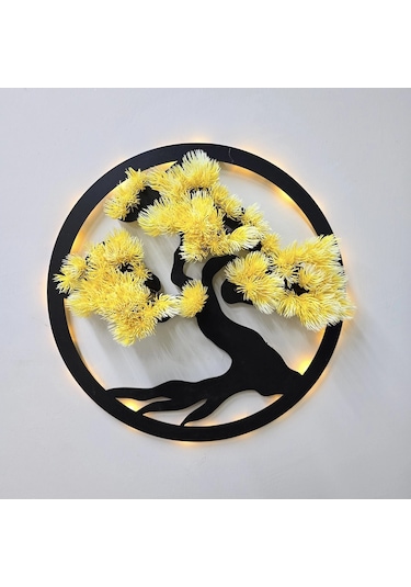 Led Işıklı Ve Sarı Bonsai Ağaç Tablo 40cm