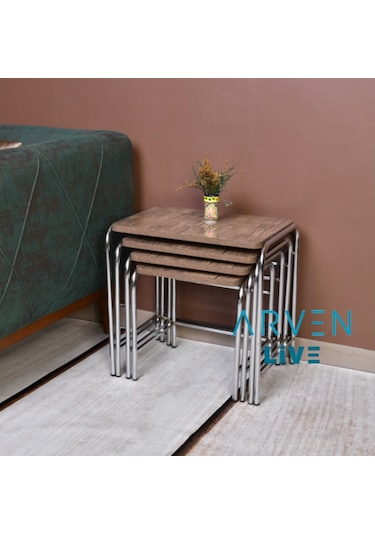 Renk Renk Mermer Desenli Parlak Mikelaj Ayaklı 4'Lü Zigon Sehpa (467864165)