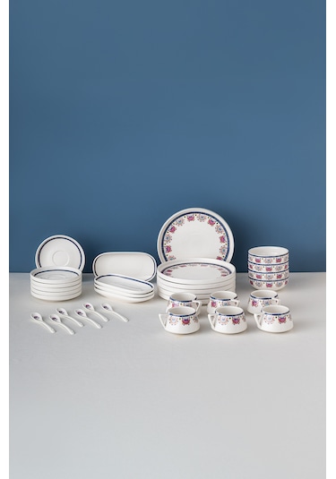 Emsan Ethnic Pink Porselen 32 Parça 6 Kişilik Kahvaltı / Servis Beyaz