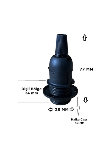 Italyan E14 Duy Mini Duy Bakalit Geçmeli Yarım Diş Siyah 250v-2a 5 Adet