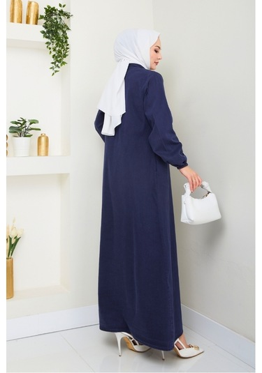 Ziyer Boydan Düğmeli Kot Elbise 1498 - Lacivert Lacivert