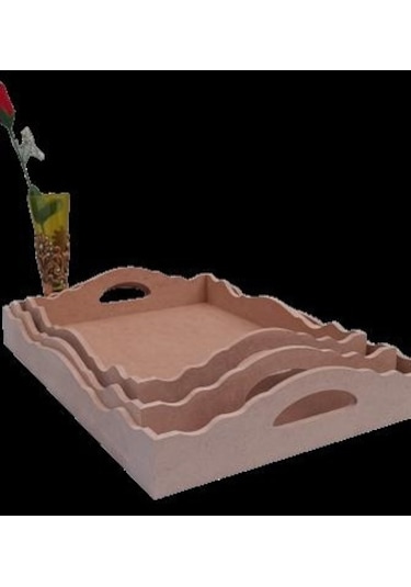 Hobi Dekoratif Tepsi Seti Üçlü Model Ham Ahşap Mdf El Yapımı
