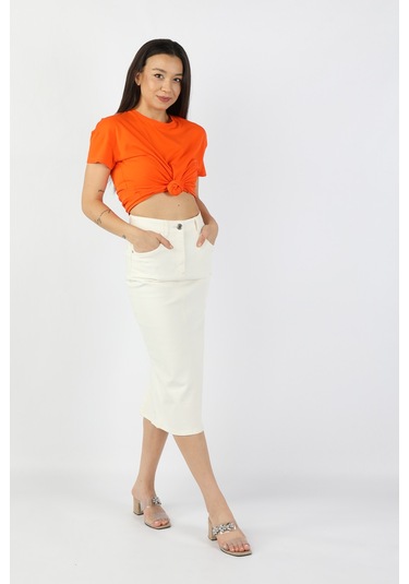 Kadın Gabardin Etek Bej