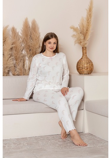 Uzun Kollu Büyük Beden Kadın Pijama Takımı- Çiçek Desenli Pijama - Pinterest Basic Kadın Pijama Pembe