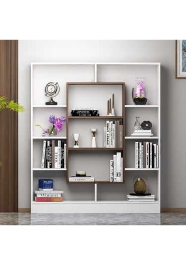 Venüs Kitaplık - Parlak Beyaz / Ceviz