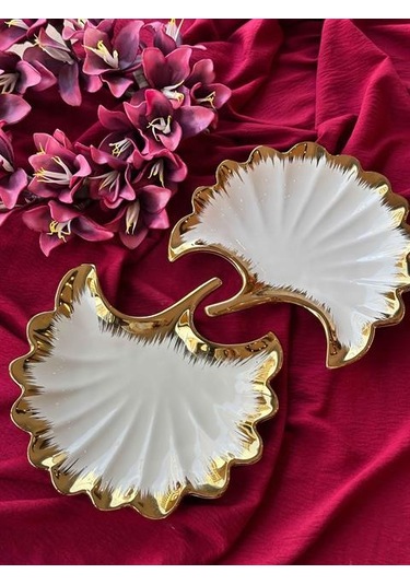 Ginkgo Yaprak Sunum Tabak 2'li 23 25cm Renkli