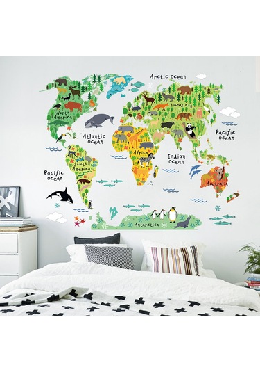 Vkemall Büyük Çocuklar Eğitici Hayvan Yer İşaretleri Dünya Haritası Soy Ve Yapıştır Duva Çok Renkli
