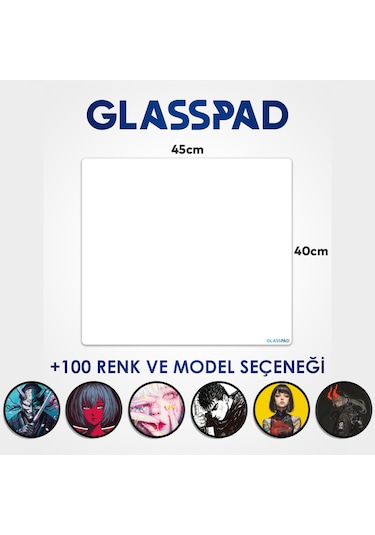 Glasspad Cam Mouse Pad - Premium Temperli Cam - 45x40 Cm Medium Beyaz