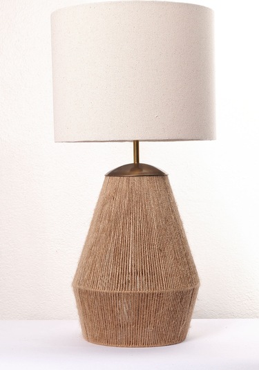 Buldan Bezi Başlıklı El Yapımı Kahve Jüt Abajur Kahverengi