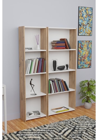 5 Raflı Kitaplık Seti 1 Dar 1 Geniş Kütüphane 170cm A.çam - Beyaz