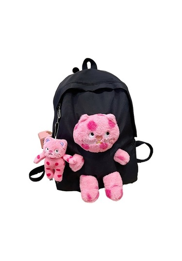 Sevimli Puantiyeli Kedi Kız Omuz Peluş Çantası Öğrenci Okul Çantası 8suk52 Siyah