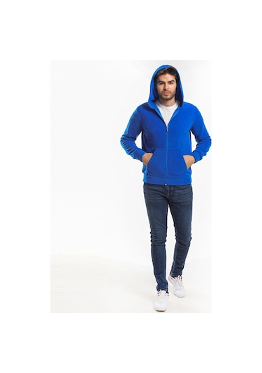 Slazenger SAMSON IN Erkek Fermuarlı Kapüşonlu Cepli Saks Mavi Polar