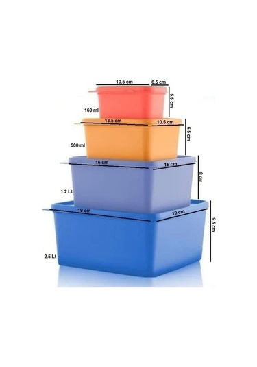 Tupperware Kare Saklama Kabı 4’Lü Çok Amaçlı Kutu Renkli Çok Renkli