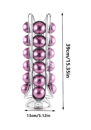 Elmpaly Gümüş Döner Kahve Kapsülü Saklama Rafı 24 Vertuo Kapsül Kapasiteli Gümüş