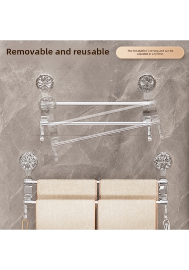 Geeroyoo Banyo İçin Çift Çubuklu Süksiyonlu Havlu Rafı, Islak-kuru Havlu Depolama, Halka İle Organize Edin, Lüks Tasarım Gri Uzun Tip Diğer