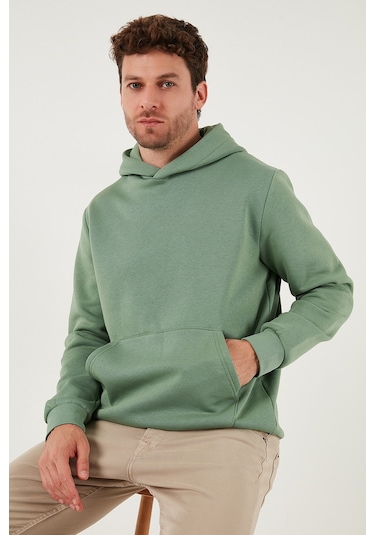 Buratti Regular Fit Kapüşonlu Kanguru Cepli Içi Tüylü Yumuşak Şardonlu Erkek Sweat 5905281 Elma Yeşili