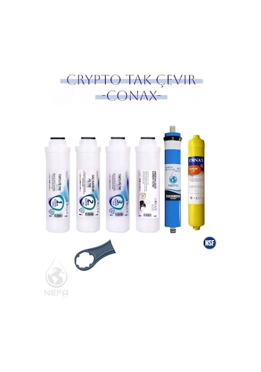 Conax Crypto 6'Lı Takçevir Tüm Filtre Seti, 80 GPD Membran