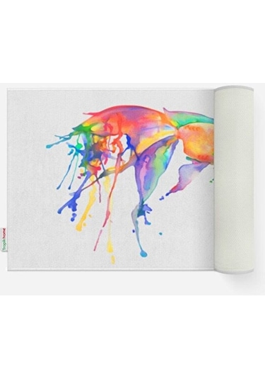 Balık Desenli 50x80 Dijital Baskılı Püsküllü Polyester Kaymaz Tab Çok Renkli