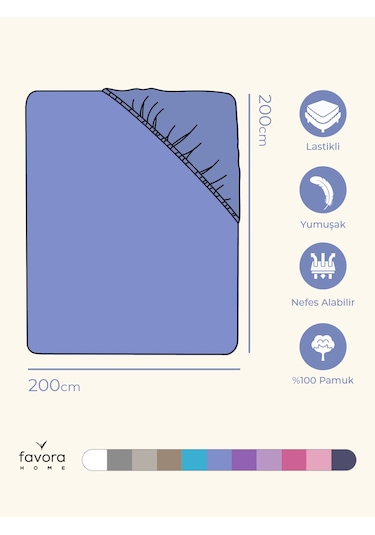 Favora Battal Boy Lastikli Penye Çarşaf - Mavi