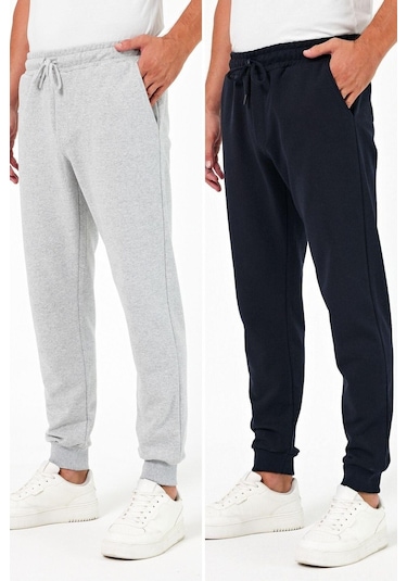 Kalın Siyah-antrasit Erkek 2'li Eşofman Altı Jogger Arka Cepli Paça Lastikli Regular Fit Şardonsuz Cmre97 001