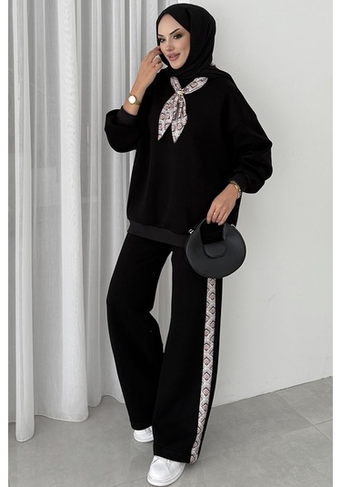 Fularlı Üç İplik İkili Takım 1654 - Siyah Siyah