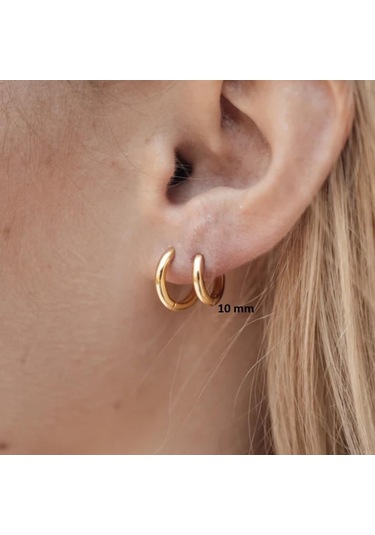 10 Mm Cerrahi Çelik Gold Halka Küpe Sarı