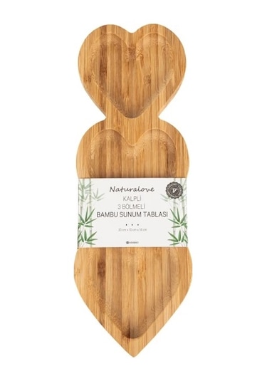 Bambu Sunum Tabağı - Kalpli / 3 Bölmeli
