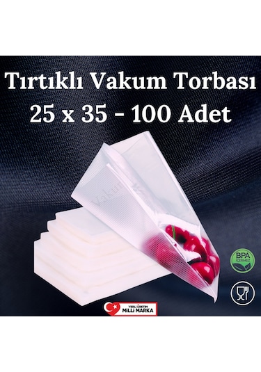 Tırtıklı Vakum Makinesi Poşeti Torbası- 25X35 Cm - 100 Adet