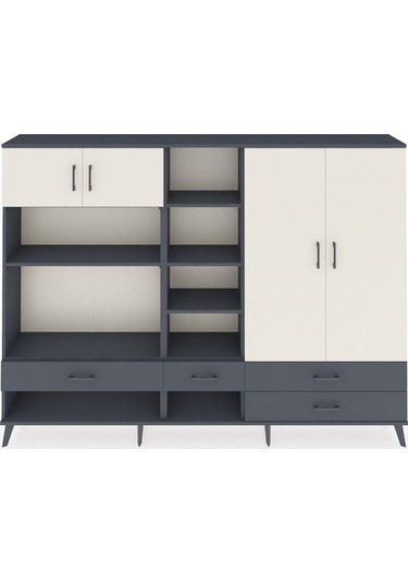 Arges Dolap 12 Raflı 4 Çekmeceli 4 Kapaklı 220x30x163 Antrasit-ay Antrasit-aytaşı/antrasit