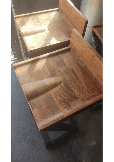 Sırtlıklı Endüstriyel Doğal Ahşap Bar Sandalyesi Siyah