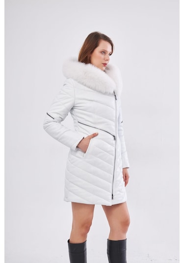 Derinss Dka1704 Hakiki Deri Kadın Beyaz Kaban/mont 001
