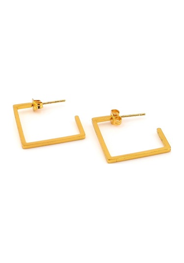 Dörtgen Kare Şekilli Altın Rengi Sarı Çelik Unisex Küpe E790 Çok Renkli