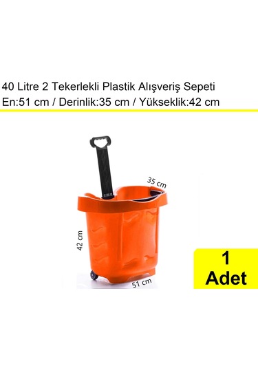 2 Tekerlek Plastik Alışveriş El Sepeti 40 Litre Turuncu 1 Adet / En:51 Boy:35 Yükseklik:42 Cm