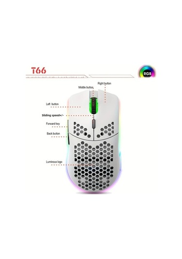 Besthome1 24g Kablosuz Rgb Faren, Sarj Edilebilir Pil, Petek Tasarım Beyaz Usb Fare, Sağ El İçin Rahatlık Diğer