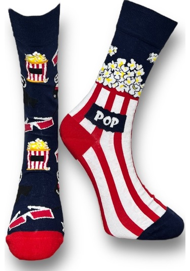 3'lü Unısex Popcorn, Tenis Ve Bira Temalı Esnek Nem Alabilen Pamuklu Spor Soket Çoraplar Çok Renkli