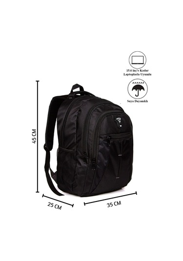 Newish Polo Suya Dayanıklı Unisex Siyah Laptop Notebook Bölmeli Sırt Çantası Okul Seyahat Spor - Unisex Siyah