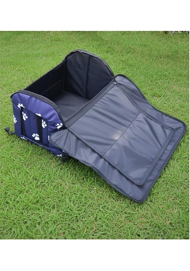 Yuga Pati Desenli Lacivert Kedi Evi Isı Ve Yağmur Korumalı