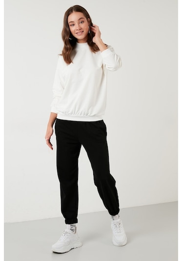 Lela Pamuklu Dik Yaka Basic Örme Bayan Sweat 5863323 Ekru