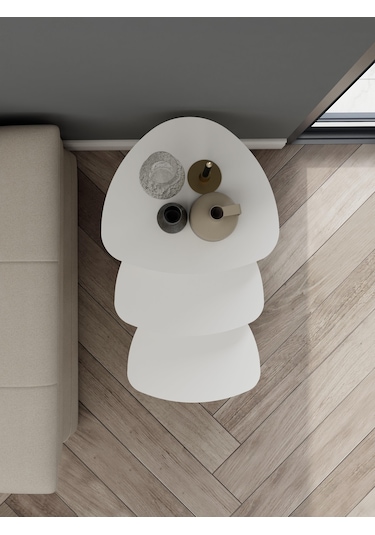 Üçlü Zigon İç İçe Geçmeli Sehpa Beyaz Renk